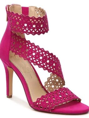 Jessica Simpson Fuchsia Laser-Cut Strappy High Heel Sandals